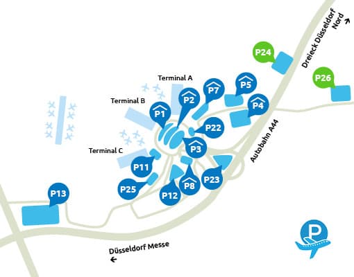 Parkplätze P24 und P26 Flughafen DUS